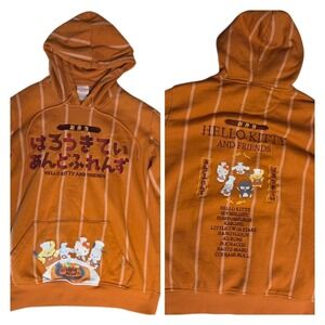 Sanrio Hello Kitty & Friends Orange Striped Hoodie W Kangaroo Pocket Oversized M